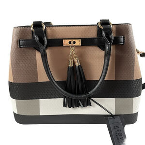 Deluxity Los Angeles Vegan Leather Handbag PETA Approved Brown Colorblock NWT